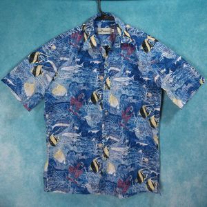 Two Paddles Hawaiian Shirt, Men's, Oceanic Theme, Blue, Size Small